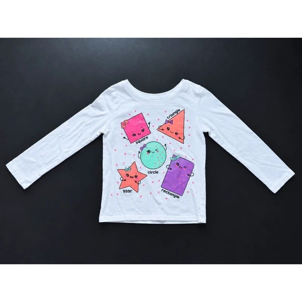 The Children’s Place Girls 4T Shapes Graphic Long Sleeve Shirt White 100% Cotton